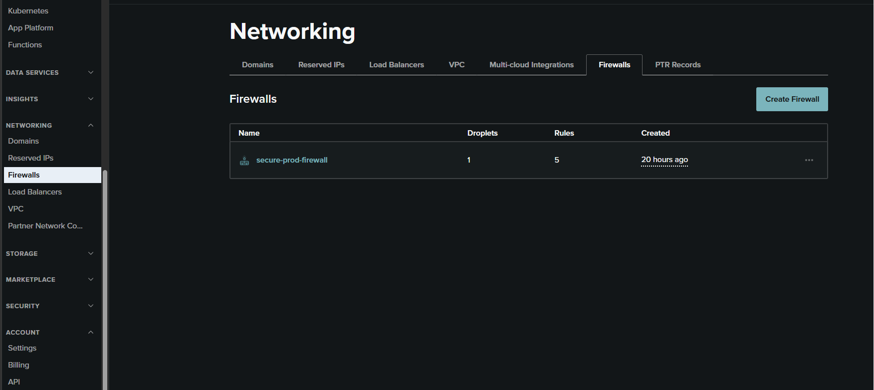 click on create firewall